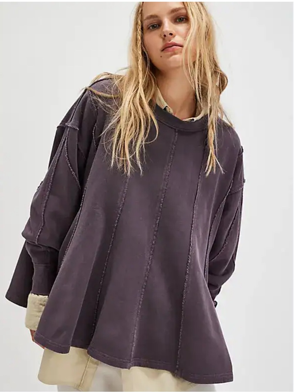 Free People Double Dip 100% Cotton Pullover in Dried Grape, Size XS, GUC